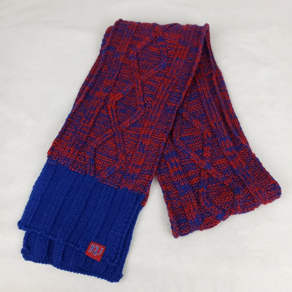 Kansas Jayhawks Adidas NCAA Knit‎ Scarf Woven Label Logo Red Navy New